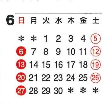 令和3年度6月休日カレンダー